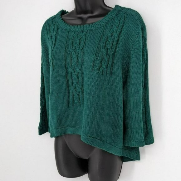 Mags & Pye Sweater OS Hunter Green Oversized Loose Fit Cable Knit Open Back Crop - Picture 7 of 13